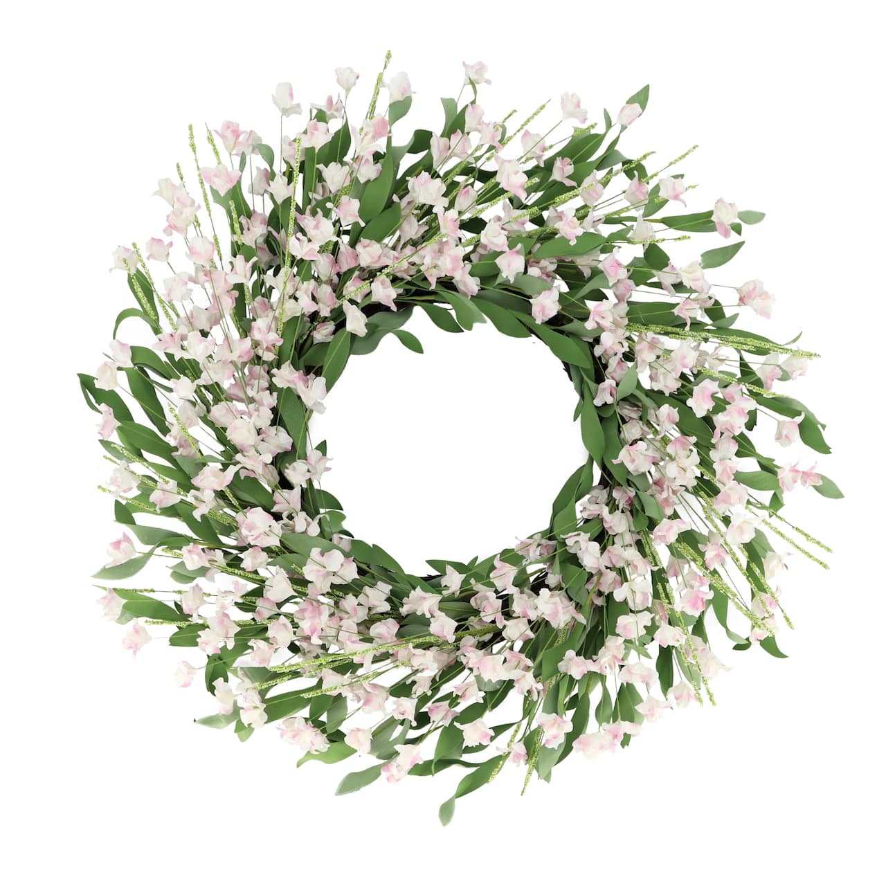 24" Artificial Pea Blossom Floral White Spring Wreath